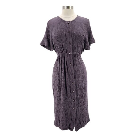 Amuse Society Crinkle Texture Gray Button Dress Womens Medium - Picture 1 of 9